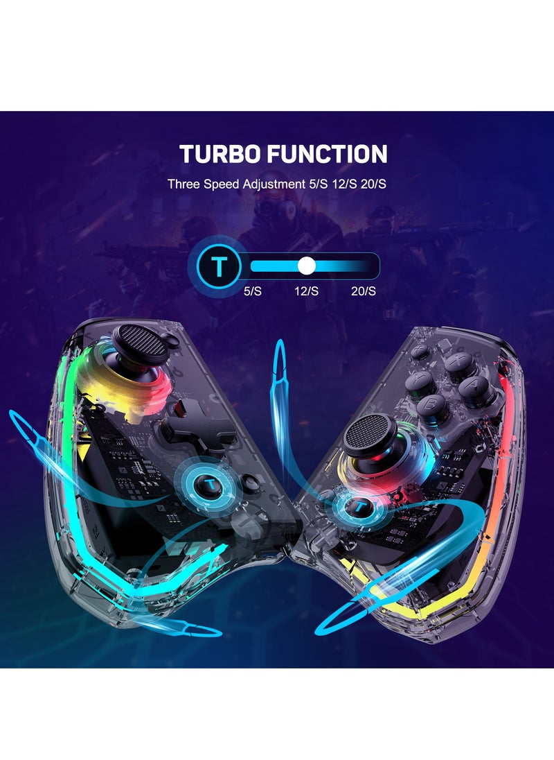 LinYuvo KS40 Transparent Style Wireless Joy-pad with 8 Color LED for Switch/NS OLED,Turbo Function Controller Joystick for Lite(Transparent Black)  - Image 2