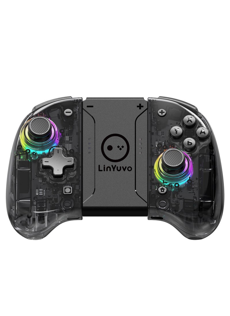 LinYuvo KS40 Transparent Style Wireless Joy-pad with 8 Color LED for Switch/NS OLED,Turbo Function Controller Joystick for Lite(Transparent Black)  - Image 1