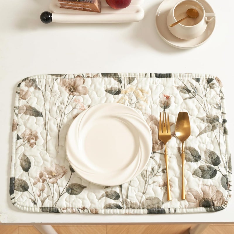 DaDa Bedding DaDalogy Enchanted Meadow Placemats  Set of 4 Floral Elegance in Beige Rose and Soft Green Premium Soft Microfiber Victoria Garden Perfect for Any Meal 13x19 Inches - Image 1