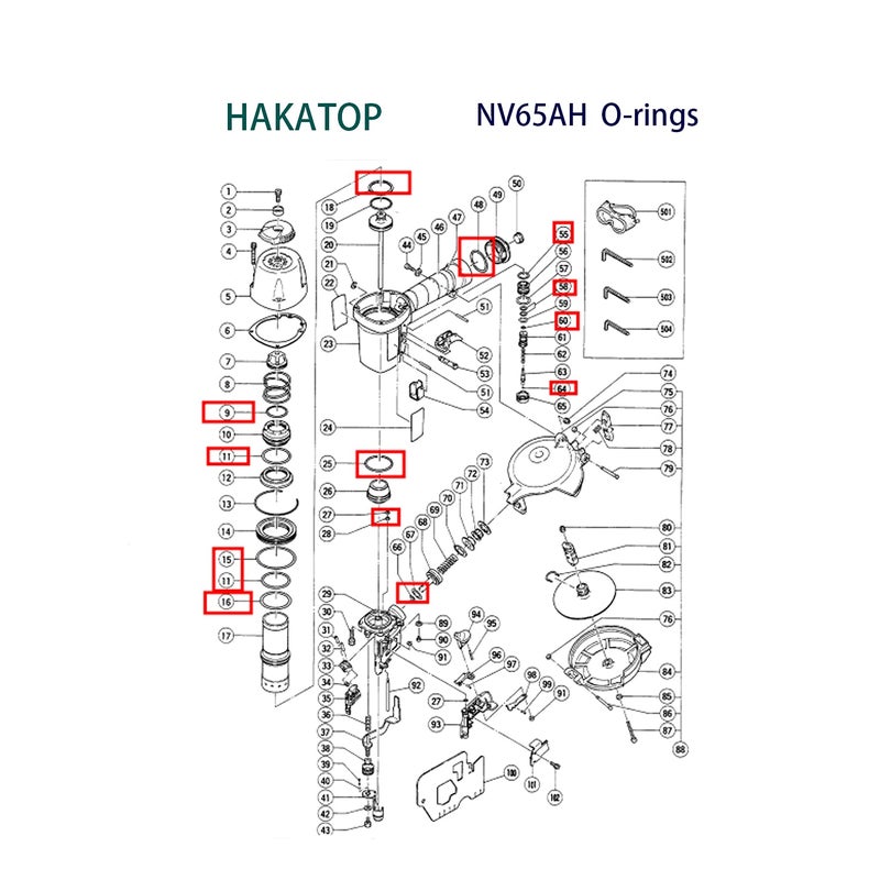 HAKATOP NV65AH O-Ring Kit for Hitachi 2-1/2-Inch Coil Siding Nailer with Trigger O-Rings - Image 2