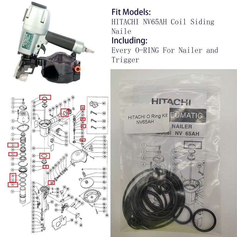 HAKATOP NV65AH O-Ring Kit for Hitachi 2-1/2-Inch Coil Siding Nailer with Trigger O-Rings - Image 3