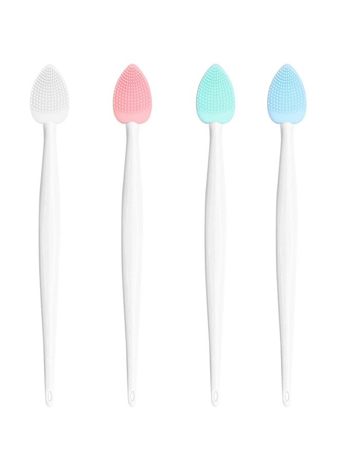 SHENIAFC 4pcs Silicone Lip Scrub Brush, Double-Sided Lip Exfoliator for Women & Men, Lip Cleaning Tool for Dead Skin Removal, Mini Portable Lip Scrubber for Smoother Lips, Pink, Green, Red & White - Image 1