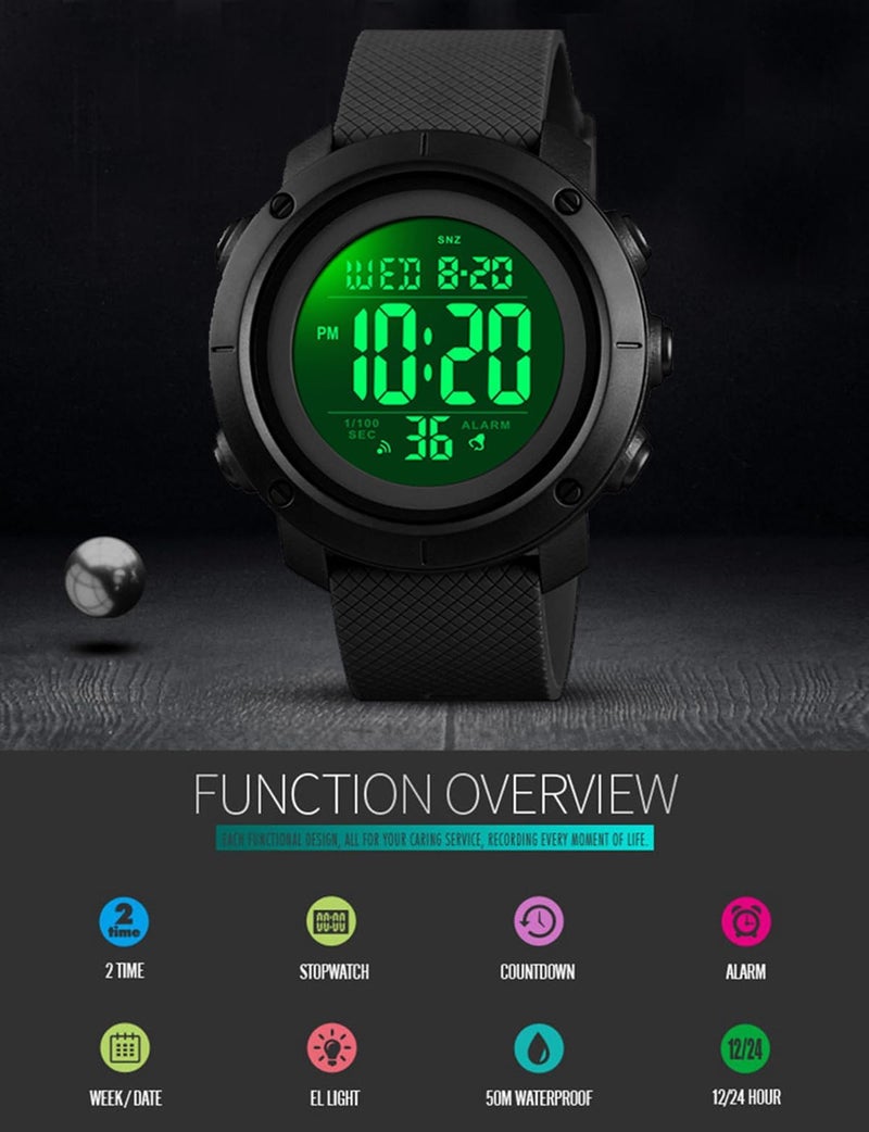 SNE Digital Watch Sports Waterproof Military Back Light Small Watch for Men Black 1426 - Image 4