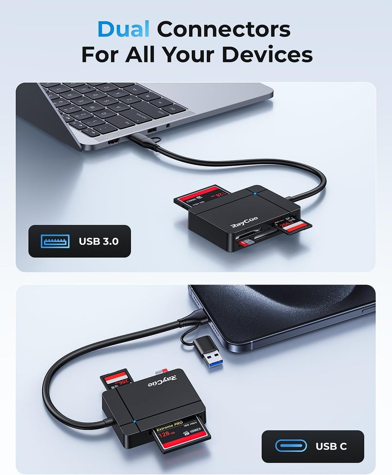 Raycue USB C USB3.0 Multi SD Card Reader, 7 in1 Memory Card Reader for SD/TF/CF/XD/MS, Drive Free for iPhone 15 pro/max, MacBook Pro/Air 2023, iPad Pro, iMac, S23, XPS 17, Surface Book 3 and More - Image 5