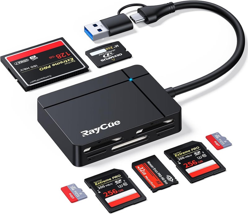 Raycue USB C USB3.0 Multi SD Card Reader, 7 in1 Memory Card Reader for SD/TF/CF/XD/MS, Drive Free for iPhone 15 pro/max, MacBook Pro/Air 2023, iPad Pro, iMac, S23, XPS 17, Surface Book 3 and More - Image 1