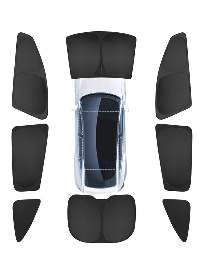Generic - 8PCS Sunshade Set for Tesla Model Y, Full Range Whole Vehicle Windows Sun Shade Kit, Front u0026 Rear Windshield Triangular u0026 Side Windows Shade Foldable Insulation Cover for Model Y Accessories - Image 1