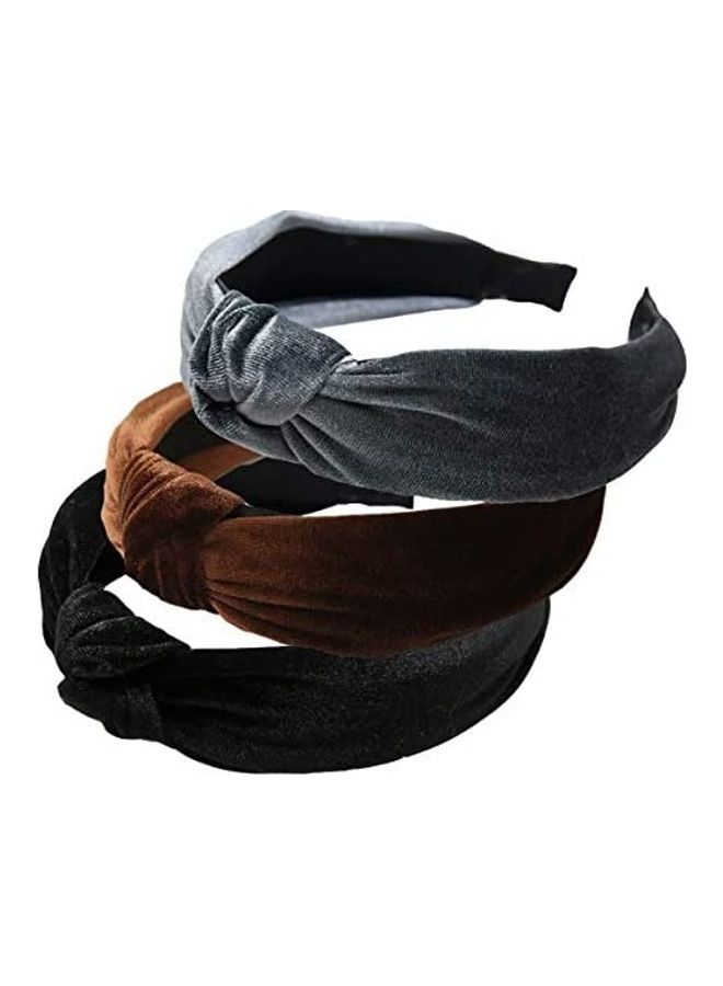 NIBEMINENT 3-Piece Velvet Hair Hoop Headband Brown/Black/Grey 