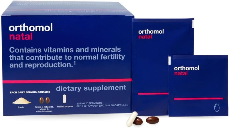Orthomol أورثومول ناتال دعم غذائي قبل الولادة للخصوبة والحمل والرضاعة الفيتامينات والمعادن الشاملة العناصر الغذائية الأساسية 30 حبة عبوة من 1 - Image 1