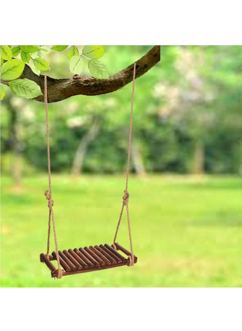 LINGWEI - Swing Seat Wooden Hangig Swing Chair with Adjustatble Hamp Rope For Kids Wooden Tree Swing with Rope Tree Straps Garden Play For Kids Children Indoor Outdoor Garden Swing - Image 1