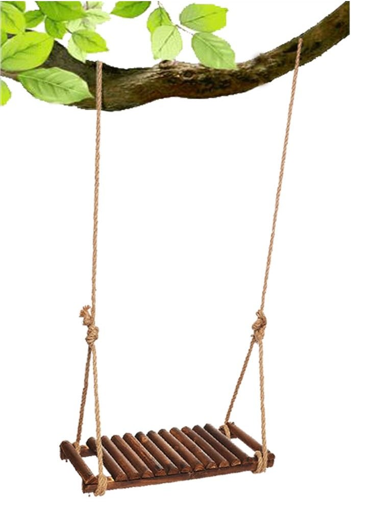LINGWEI - Swing Seat Wooden Hangig Swing Chair with Adjustatble Hamp Rope For Kids Wooden Tree Swing with Rope Tree Straps Garden Play For Kids Children Indoor Outdoor Garden Swing - Image 1