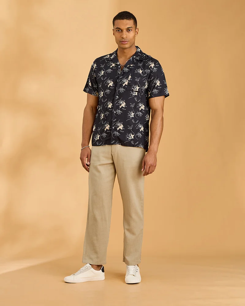 Redtag Men Black Printed Eco Liva Viscose Shirt