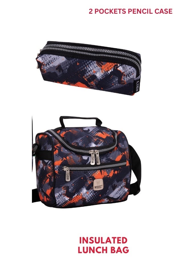 Wires 3 Piece Kids School Trolley Bag laptop compartment Big Wheels With Lunch bag & Pencil Case  - Image 5
