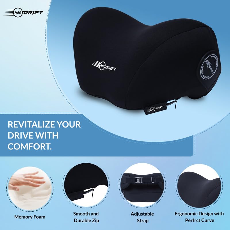 Neodrift ‘NeckFlow Pro’ (Set of 2) | (Color - Black) (Neck Rest Cushion Orthopedic Velvet Memory Foam Pillow for Neck, Head, Shoulder Support) Pain Relief for Car - Image 2