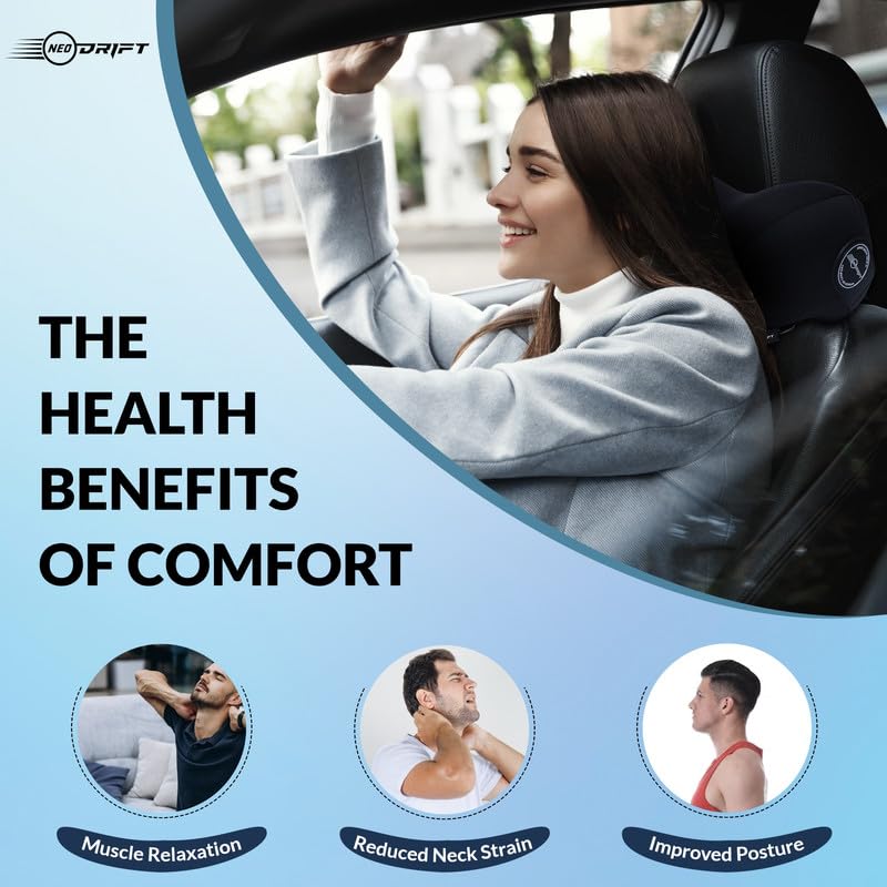 Neodrift ‘NeckFlow Pro’ (Set of 2) | (Color - Black) (Neck Rest Cushion Orthopedic Velvet Memory Foam Pillow for Neck, Head, Shoulder Support) Pain Relief for Car - Image 4