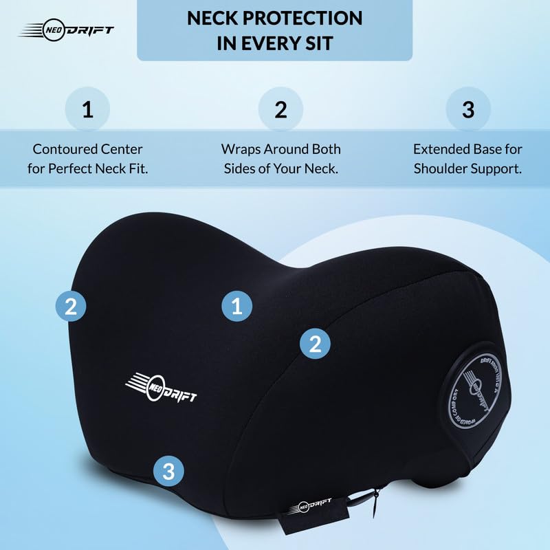 Neodrift ‘NeckFlow Pro’ (Set of 2) | (Color - Black) (Neck Rest Cushion Orthopedic Velvet Memory Foam Pillow for Neck, Head, Shoulder Support) Pain Relief for Car - Image 3