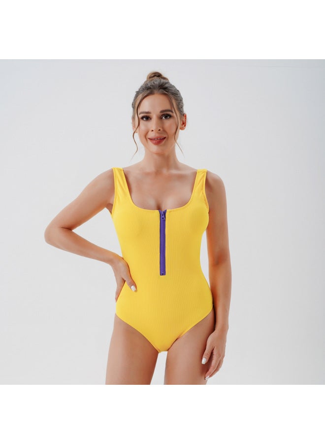 Loquat 2024 European And American Women's Solid Color One-piece Backless Slim Swimsuit In Stock-Color:Gold- - Image 5