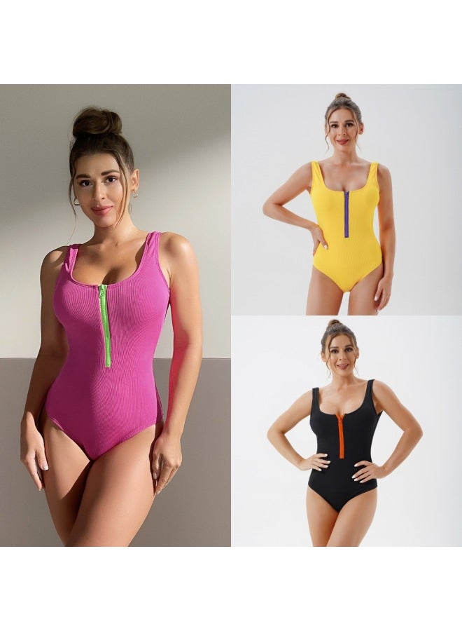 Loquat 2024 European And American Women's Solid Color One-piece Backless Slim Swimsuit In Stock-Color:Gold- - Image 2
