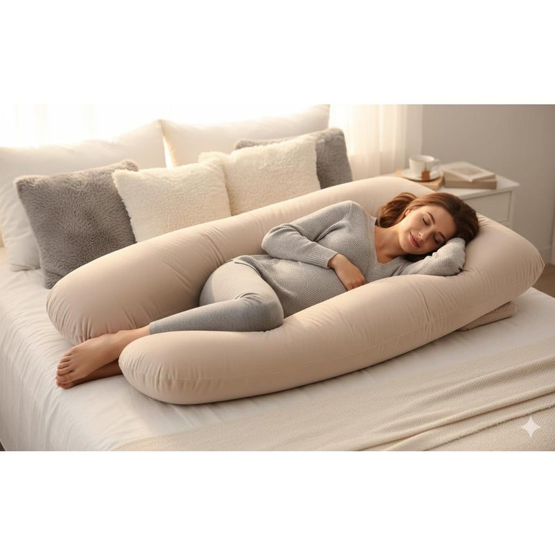 Maternity Pillow U-Shaped Full-Body Pregnancy Cushion with Removable Cover Back Belly Legs Hip Support for Sleeping Multi-Purpose Nursing Relax Pillow for Women 160 cm x 60 cm Soft Memory Foam Grey - Image 4