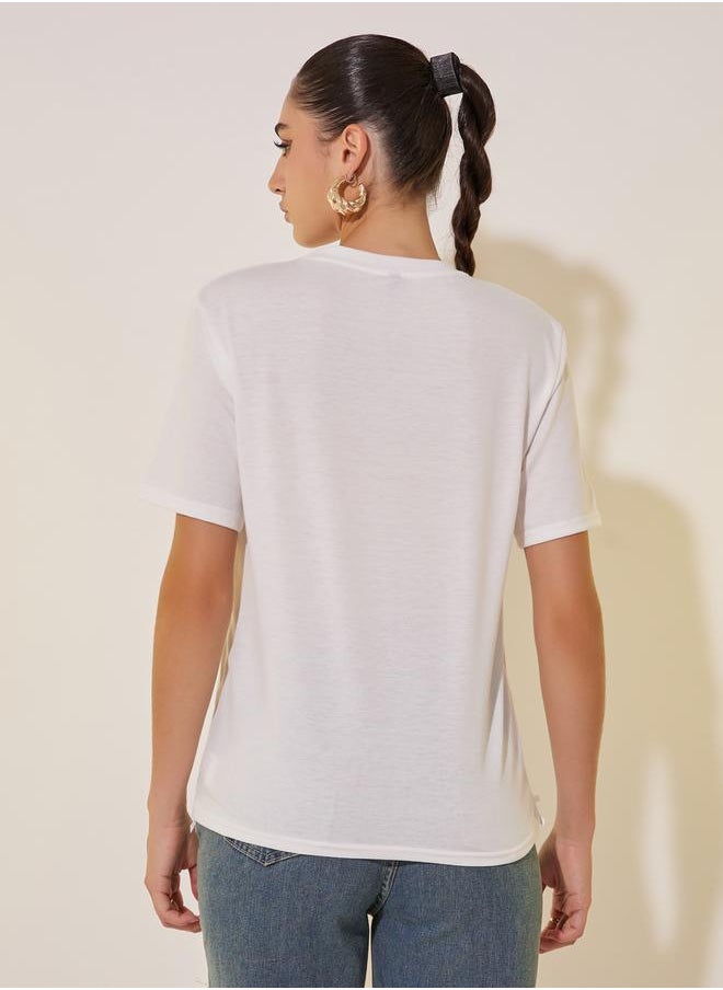 Take Two Round Neck Floral Embroidered Detail T-shirt  - Image 4