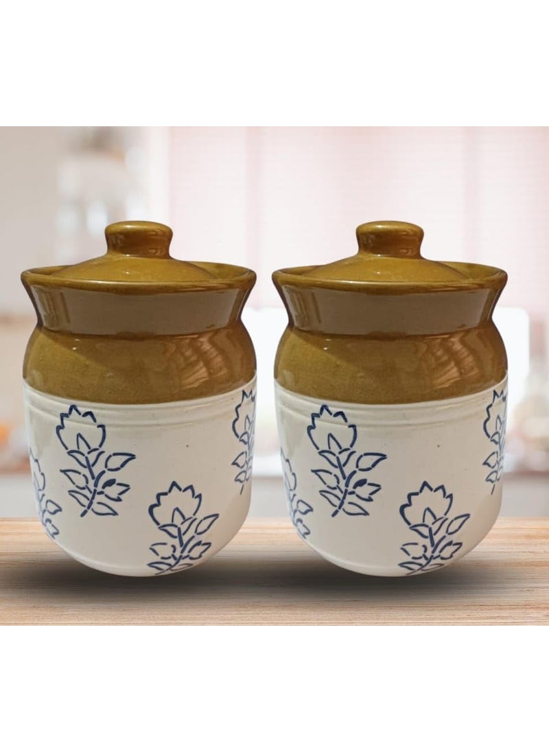 YOUR LOCAL STORE YOUR LOCAL STORE Ceramic Barni Set Multipurpose Pickle Serving Condiment Masala Container Kitchen Storage Featurefood Microwave Safe Dishwasher Safe Food Grade Container 500ml Jars with Lid 2  - Image 2