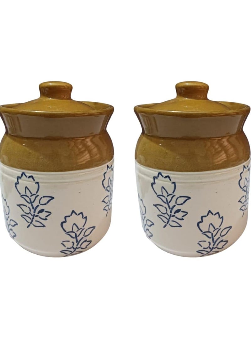YOUR LOCAL STORE YOUR LOCAL STORE Ceramic Barni Set Multipurpose Pickle Serving Condiment Masala Container Kitchen Storage Featurefood Microwave Safe Dishwasher Safe Food Grade Container 500ml Jars with Lid 2  - Image 1