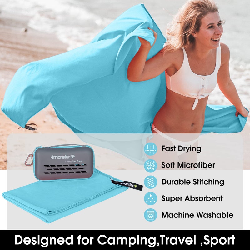 4Monster Quick Dry Travel Towel with Case & Carabiner â€“ Super Absorbent Microfiber Gym & Camping Towel. Compact, Lightweight, Fast Drying for Beach, Swimming, Hiking, Backpacking - Image 2