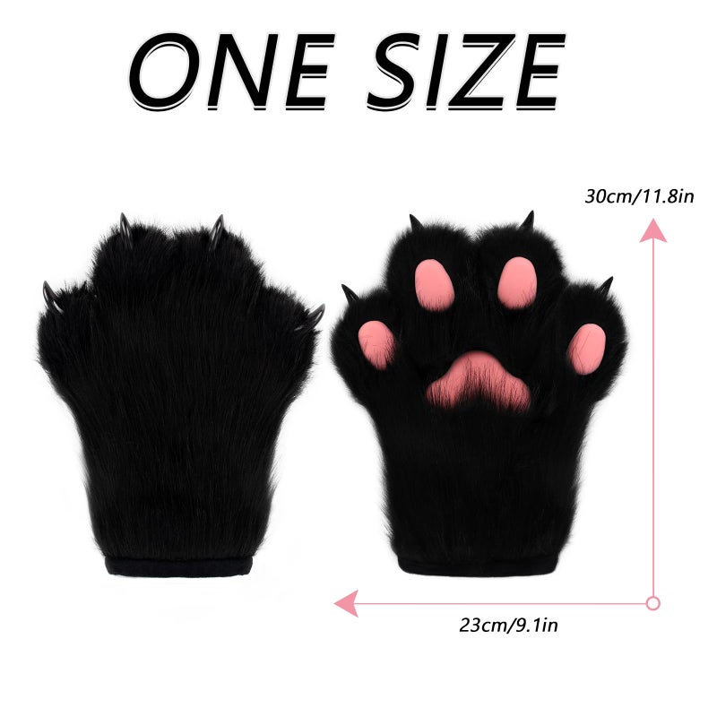 hbbhml Faux Fur Plush Furry Cat Claw Gloves Fursuit Animal Fox Paws Mittens Halloween Cosplay Costume Accessories for Adult - Image 5