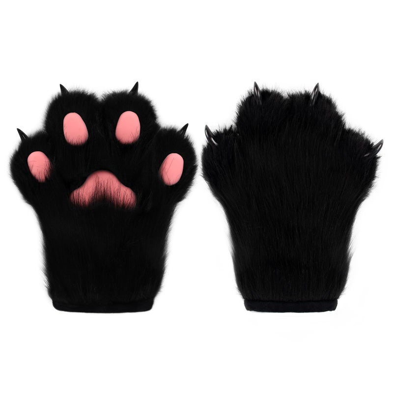 hbbhml Faux Fur Plush Furry Cat Claw Gloves Fursuit Animal Fox Paws Mittens Halloween Cosplay Costume Accessories for Adult - Image 1