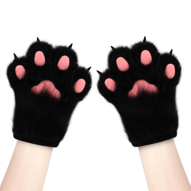 hbbhml Faux Fur Plush Furry Cat Claw Gloves Fursuit Animal Fox Paws Mittens Halloween Cosplay Costume Accessories for Adult - Image 2