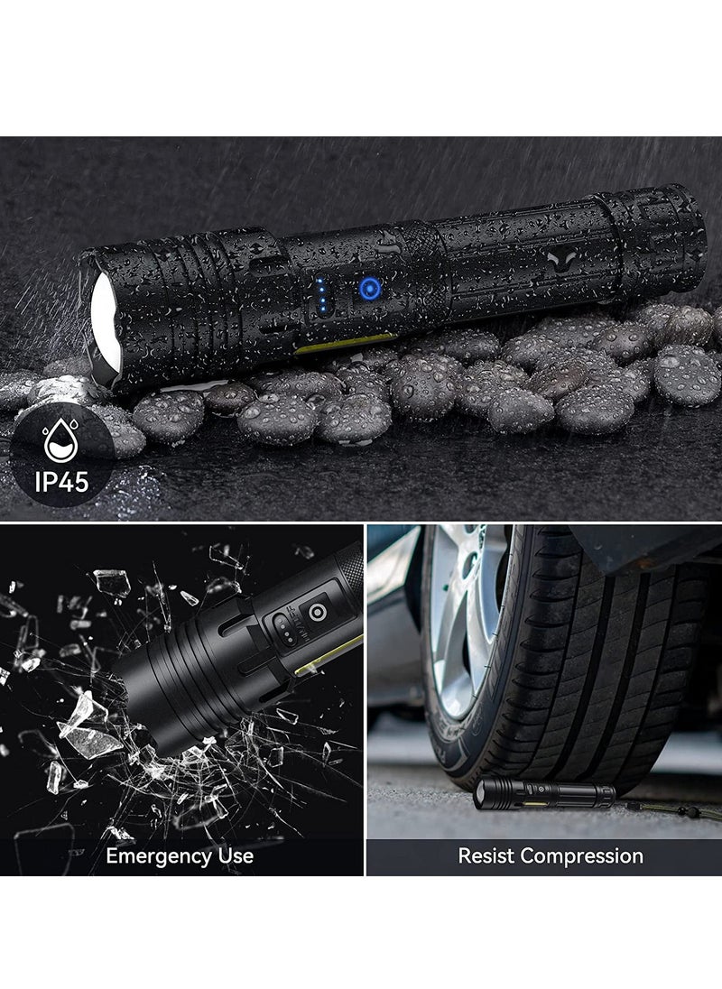 Generic - Rechargeable LED Torch with COB Side Light, Super Bright Flashlight Battery Powerd Waterproof Handheld Flashlights for Camping Running Hiking Outdoor and Emergency - Image 1