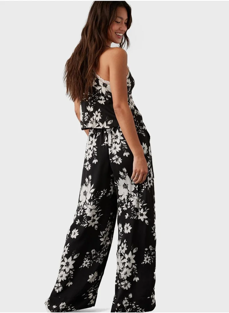 American Eagle Floral Print Wide Leg Pants