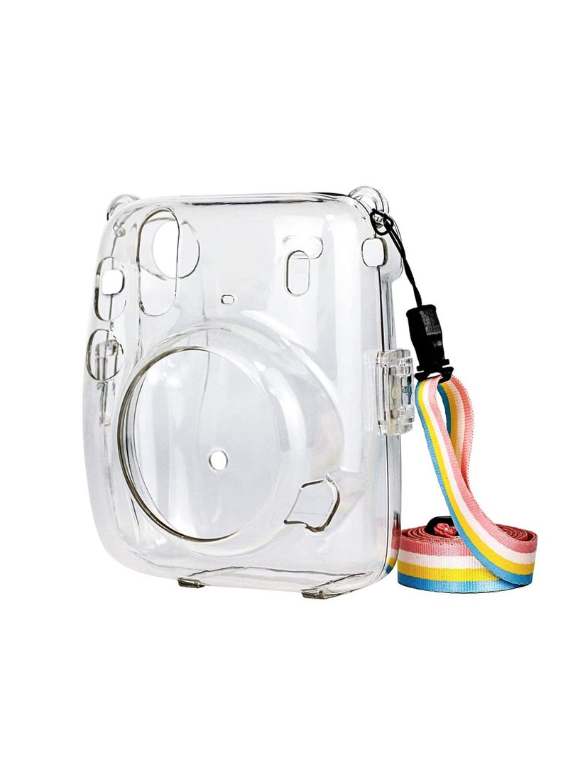 Protective Crystal Case Compatible with Fujifilm Instax Mini 11 Instant Film Camera, Hard Clear PVC Cover with Cute Adjustable Should Strap.  - Image 1