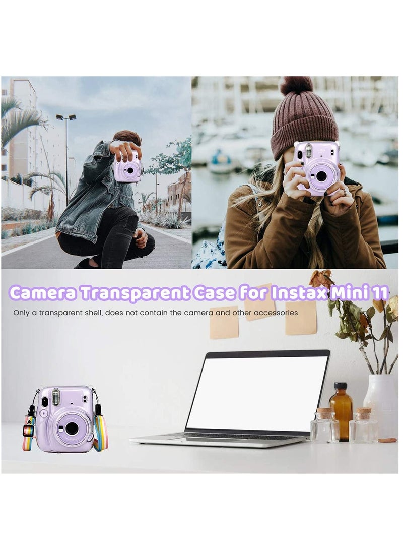 Protective Crystal Case Compatible with Fujifilm Instax Mini 11 Instant Film Camera, Hard Clear PVC Cover with Cute Adjustable Should Strap.  - Image 5