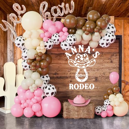 Ceeulvu Cowgirl Balloon Arch Kit Brown Pink Ivory White Cow Print Balloons with Yee Haw Letter Balloons for Redeo Themed Party Decorations Western Balloon Garland - Image 1