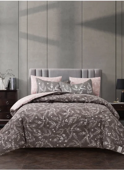 Donetella Printed Comforter Set 6-Pcs King Size All Season Decorated Reversible Double Bed Comforter Set Fits (200 X 200 Cm)With Super-Soft Down Alterntaive Filing,Gray