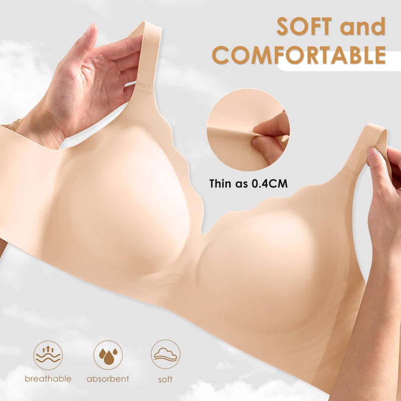 DEANGELMON Seamless Wireless Bra for Women with Support - No Underwire Full Coverage Push Up Comfort Bras - Back Fat Smoothing No Wire Bralette for Womens - Padded Soft Lift Bralettes(Skin,L) - Image 2