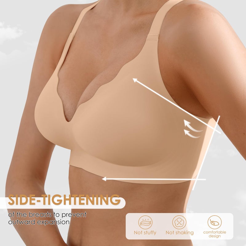 DEANGELMON Seamless Wireless Bra for Women with Support - No Underwire Full Coverage Push Up Comfort Bras - Back Fat Smoothing No Wire Bralette for Womens - Padded Soft Lift Bralettes(Skin,L) - Image 5