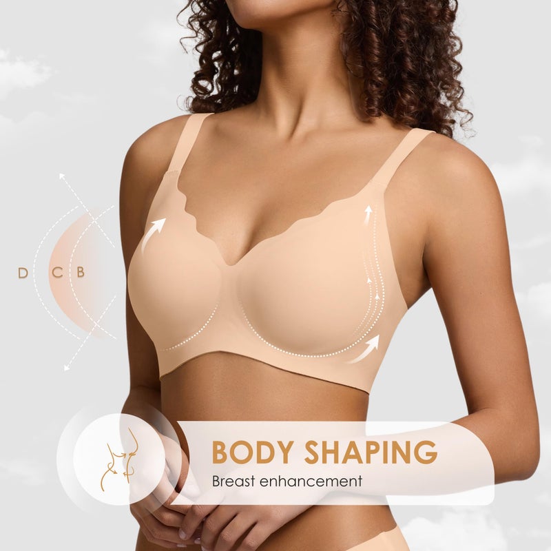 DEANGELMON Seamless Wireless Bra for Women with Support - No Underwire Full Coverage Push Up Comfort Bras - Back Fat Smoothing No Wire Bralette for Womens - Padded Soft Lift Bralettes(Skin,L) - Image 4
