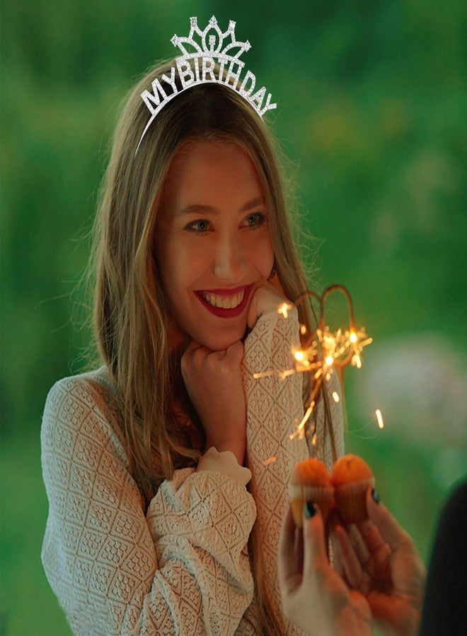 ACO-UINT Silver Birthday Crown for Women, Cute My Birthday Headband Birthday Tiara for Women, Happy Birthday Headband Birthday Princess Decorations Gifts for Women Girls - Image 4