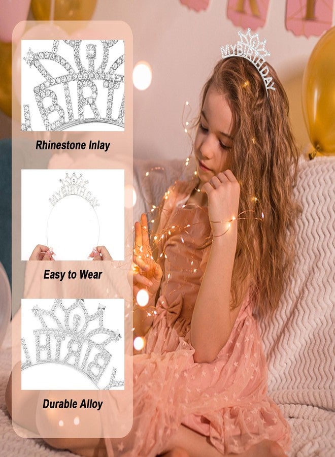 ACO-UINT Silver Birthday Crown for Women, Cute My Birthday Headband Birthday Tiara for Women, Happy Birthday Headband Birthday Princess Decorations Gifts for Women Girls - Image 3