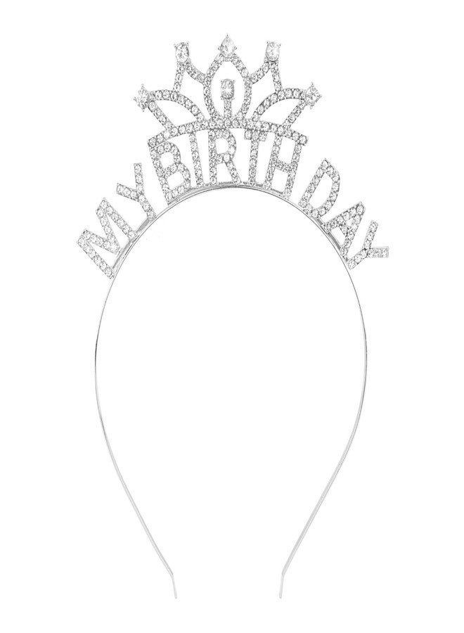 ACO-UINT Silver Birthday Crown for Women, Cute My Birthday Headband Birthday Tiara for Women, Happy Birthday Headband Birthday Princess Decorations Gifts for Women Girls - Image 1