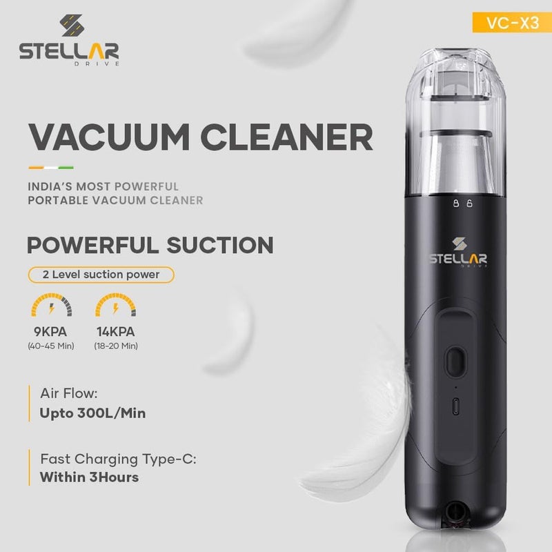 STELLAR DRIVE 4-in-1 Portable Vacuum Cleaner | 14KPA Suction | 7500mAh | Cordless Handheld Vacuum with Blower, HEPA Filter, Brush & Nozzles | Type-C Charging | Car & Home Use - Image 4