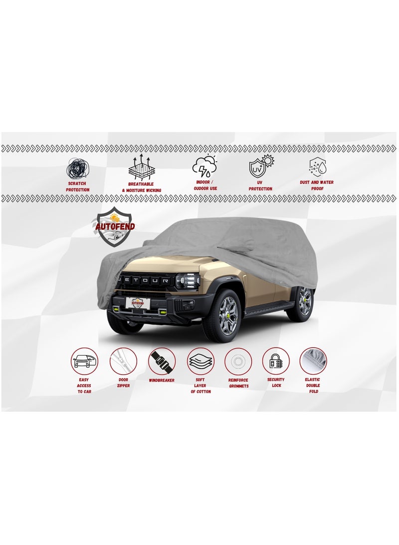 Zipporah All Weather Premium Lightweight 6-Layers Protective Car Cover 210T Compatible for 2024-2025 Jetour T2 Luxury Plus and i-DM with Left Driver Side Door Zipper, Security Lock and Mirror Pockets - Image 4