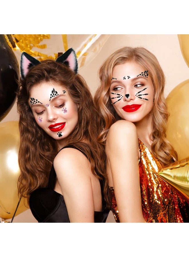Qpout Cat Face Gems Face Jewels for Women kids Face Rhinestones Stick on cat whiskers costume accessory for face Rave Accessories Body Gems Cat Halloween Makeup 4 Sheets - Image 5