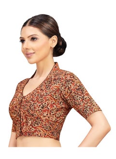 Studio Shringaar Studio Shringaar Women's Kalamkari Printed with Elbow Length Sleeves Cotton Readymade Saree Blouse (Rust, 36)  - Image 3
