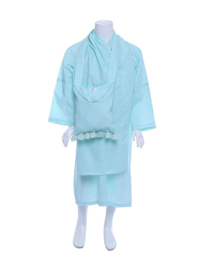 Manasek Kids Blue Scarf & Prayer Dress Set with a Bag - 10-12 Years - Image 1