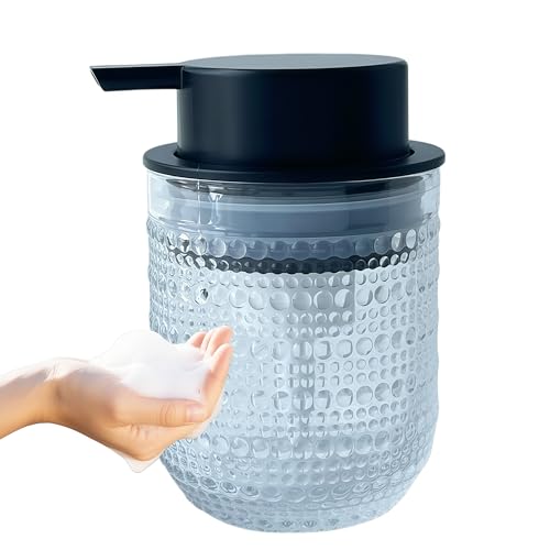Birugen Foaming Hand Soap Dispenser,Vintage Glass Soap and Lotion Dispenser for Bathroom,Kitchen Dish Soap Dispenser with Silver Foam Pump,Cute Farmhouse Antique Decor (White Dew+Black Lid) - Image 1