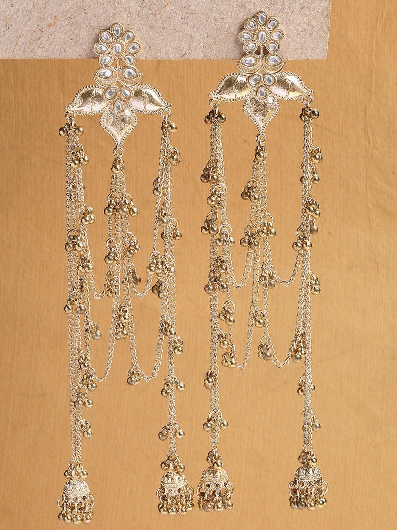 Karatcart Ethnic Gold-Plated Long Chain Golden Tassels Dangler Earrings for Women - Image 4