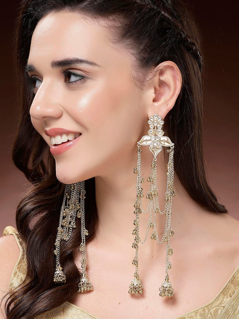 Karatcart Ethnic Gold-Plated Long Chain Golden Tassels Dangler Earrings for Women - Image 2