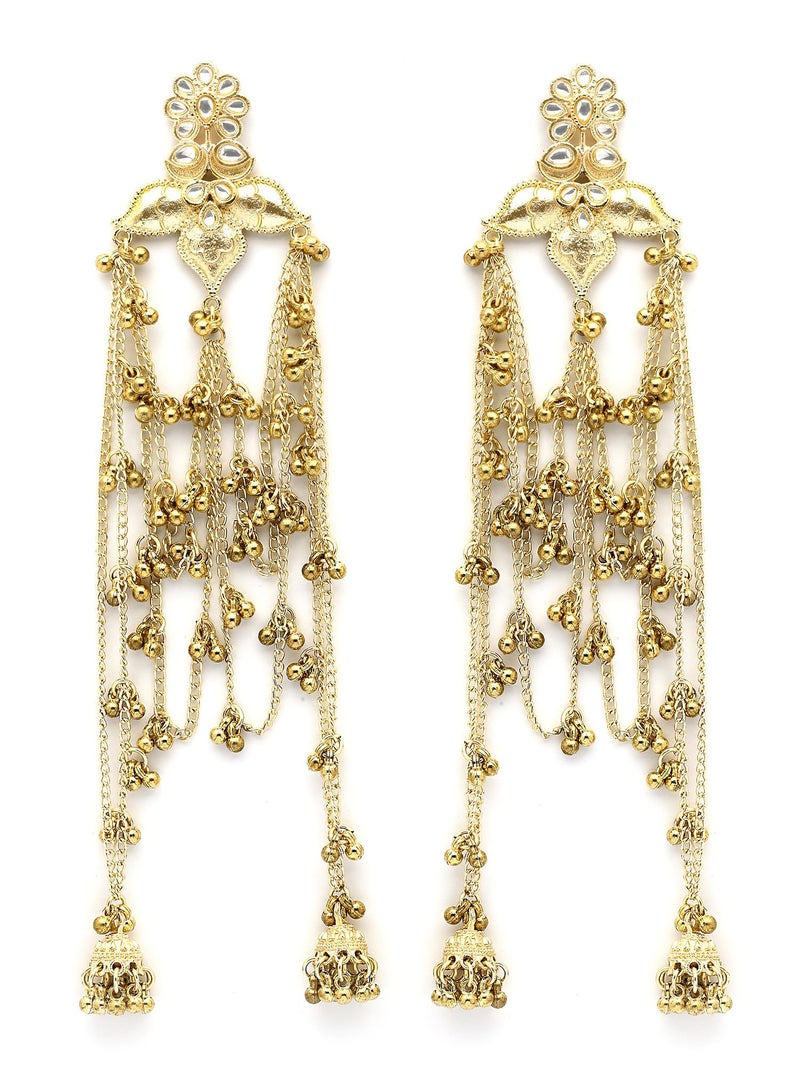 Karatcart Ethnic Gold-Plated Long Chain Golden Tassels Dangler Earrings for Women - Image 1